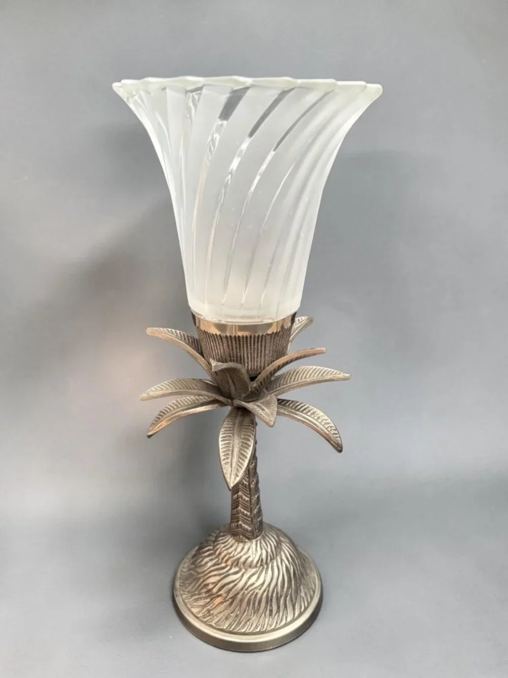 Palm Tree Design Candle Holder With Frosted Glass Shade - Made In India - Decora